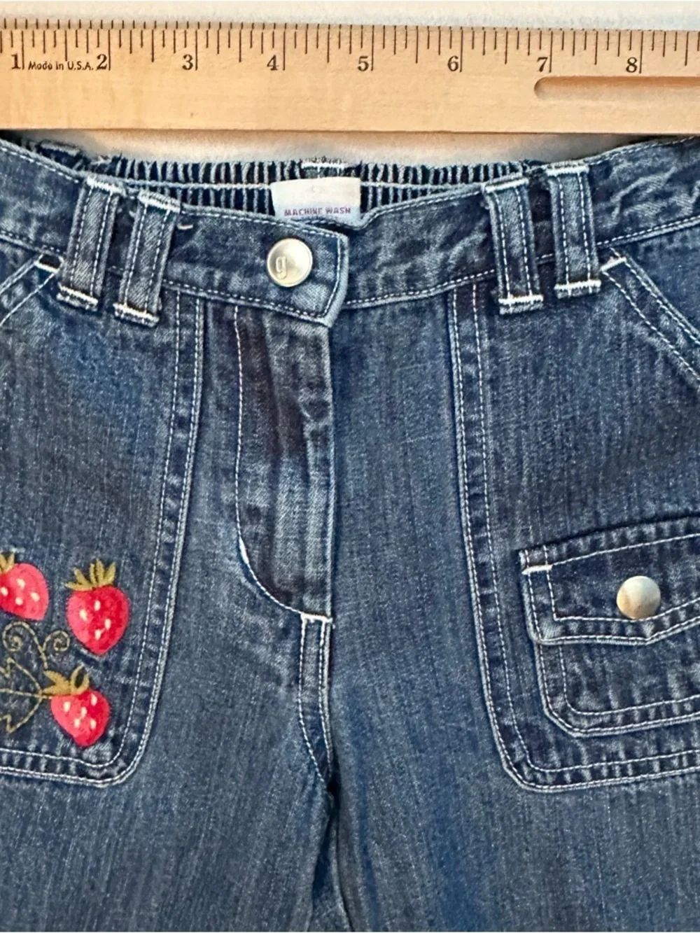 Vintage Gymboree 2003 Strawberry Patch Flare Denim Jeans Girls 5 Embroidered